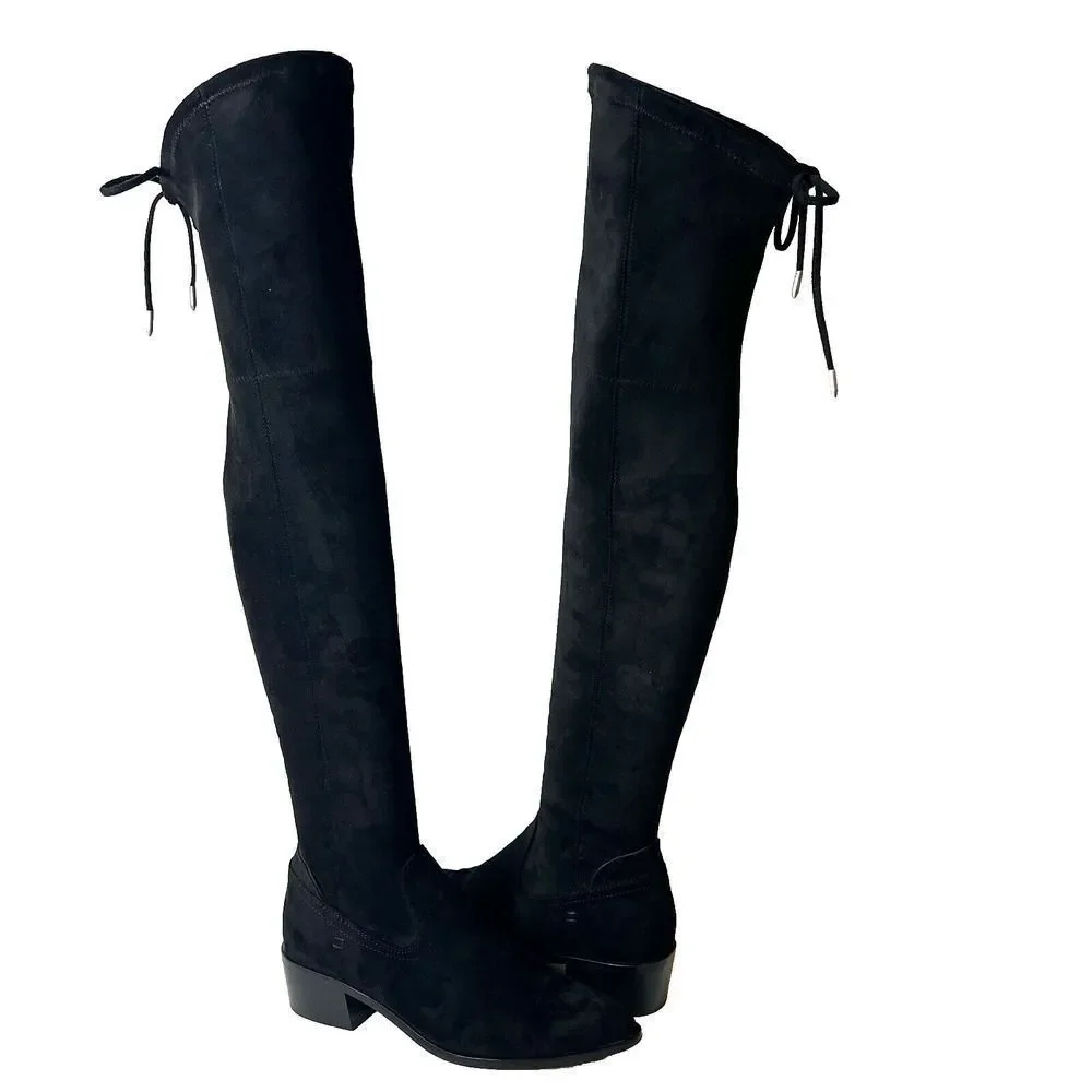 Dolce Vita Women's 6 Black Faux Suede Over The Knee Casual Boots Zip Up Low Heel
